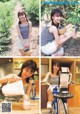 A collage of photos of a woman on a bike with a basket of grapes.