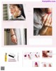 A magazine page with a picture of a woman putting on a ring.
